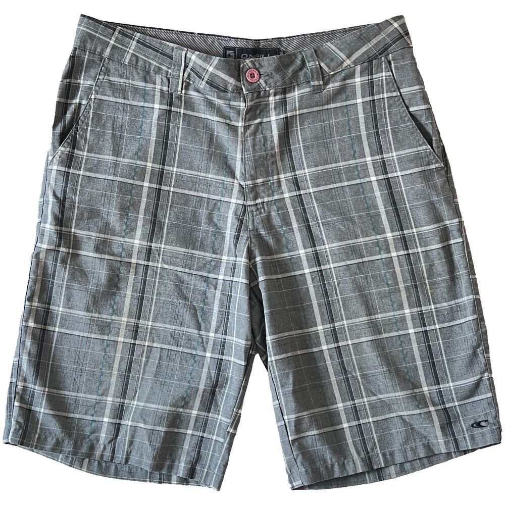 O'Neill Mens Shorts 33 Gray Plaid Chino Outdoors